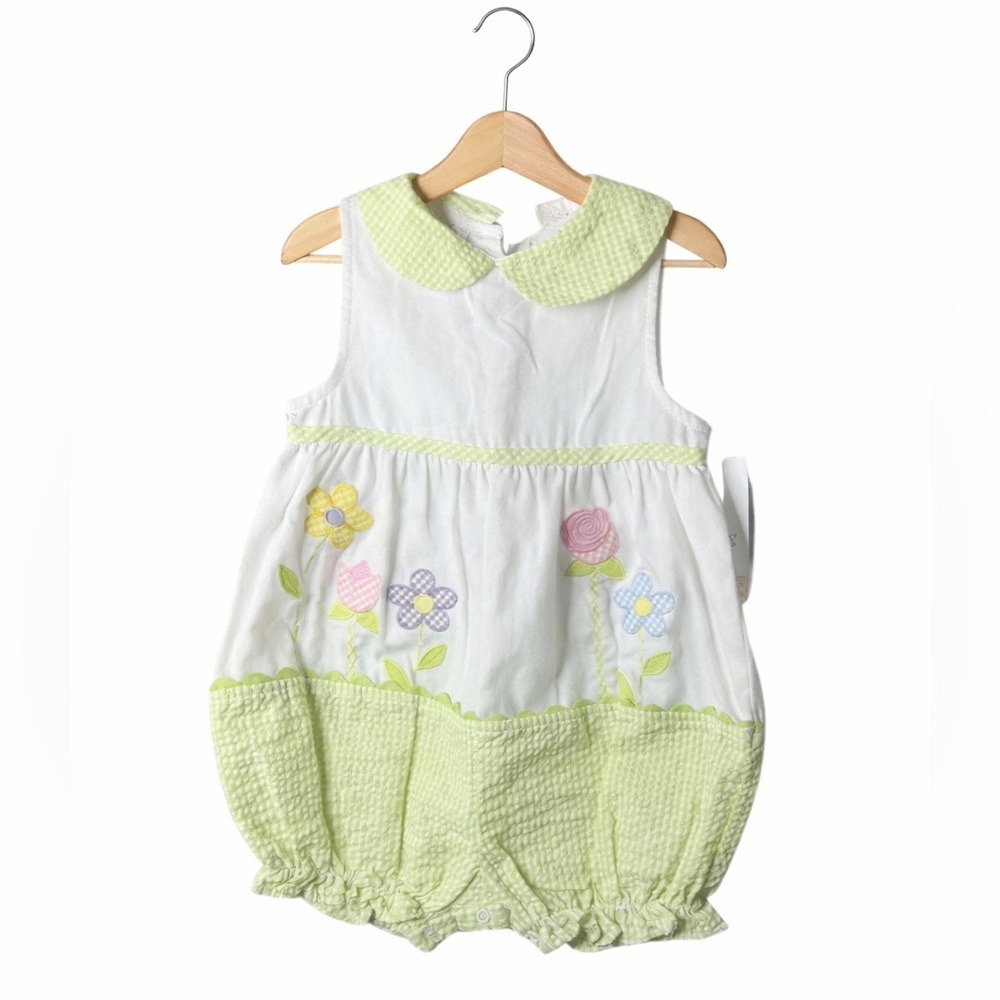 Samara NWT Baby Girls Floral Bubble Romper Peter Pan Collar Seersucker 3T